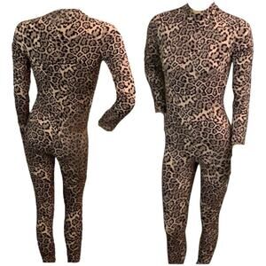 Forever 21 Jumpsuit Leopard Animal Print Long Sleeve Size L Stretch Back Zip NWT